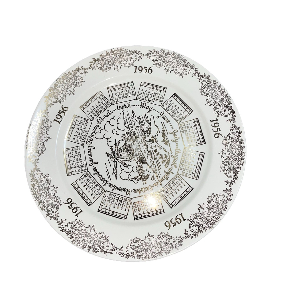 1956 Calendar Plate Fine China Birthday Anniversary Collectible Vintage Decor